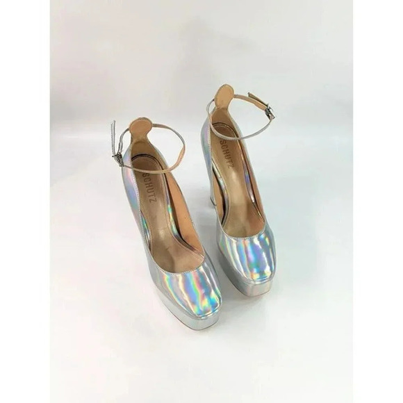 Schutz Renee Women's Ankle Strap Platform Pump Hologram Size 7.5 B (MSRP $158) - Picture 4 of 11